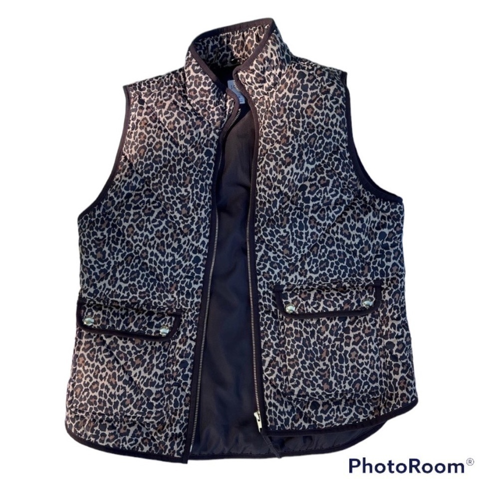 𝅺j Crew Leopard Full Zip Vest Size Small